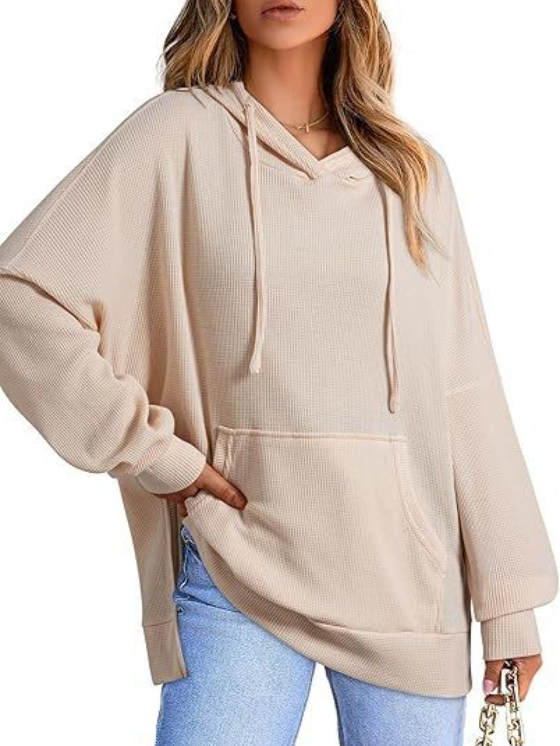 Kangaroo Pocket Drawstring Slit Long Sleeve Hoodie (6 Colors) hoodie Krazy Heart Designs Boutique