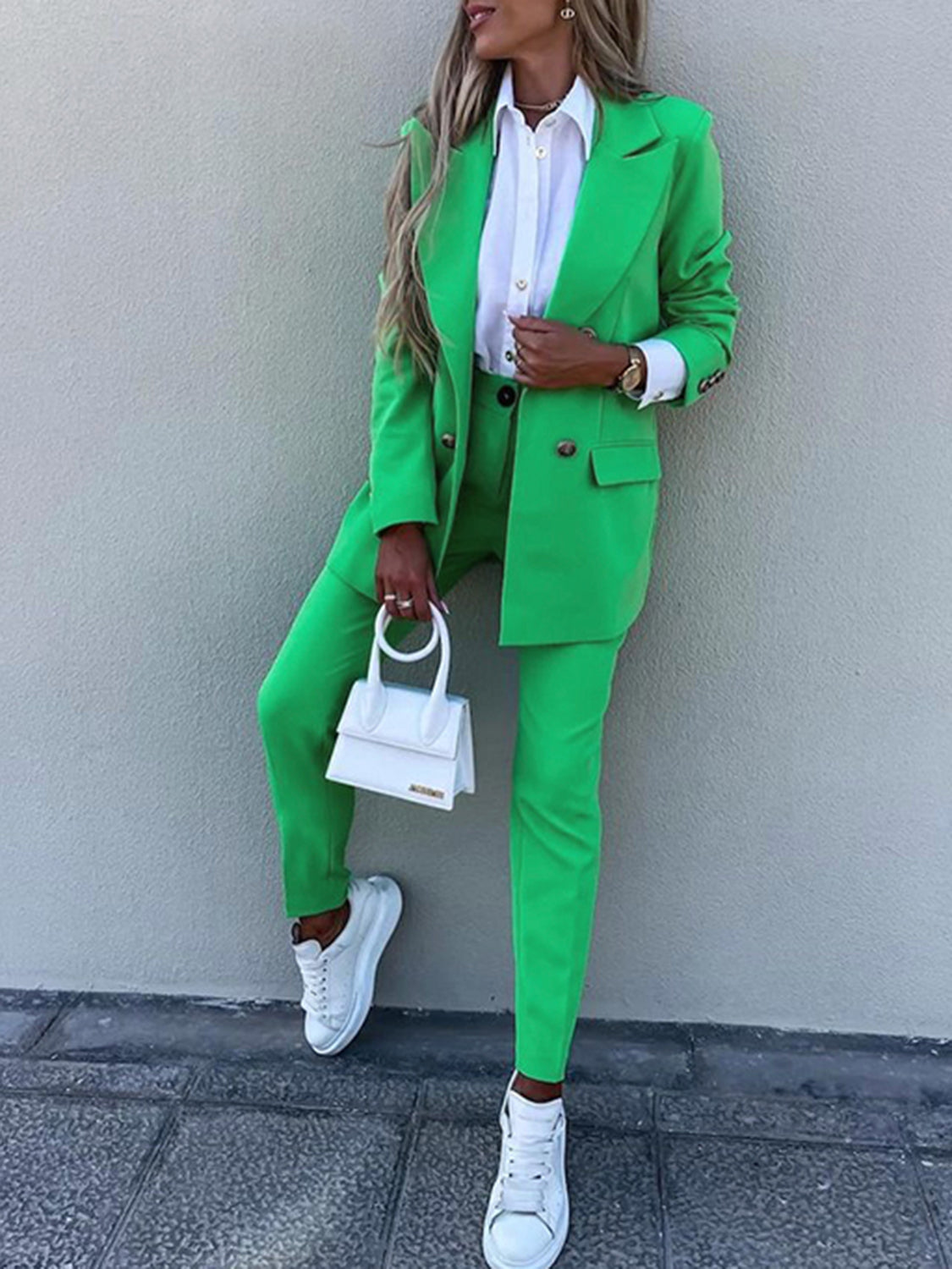 Lapel Collar Long Sleeve Blazer and Pants Set (7 Colors) pantsuit Krazy Heart Designs Boutique Mid Green S