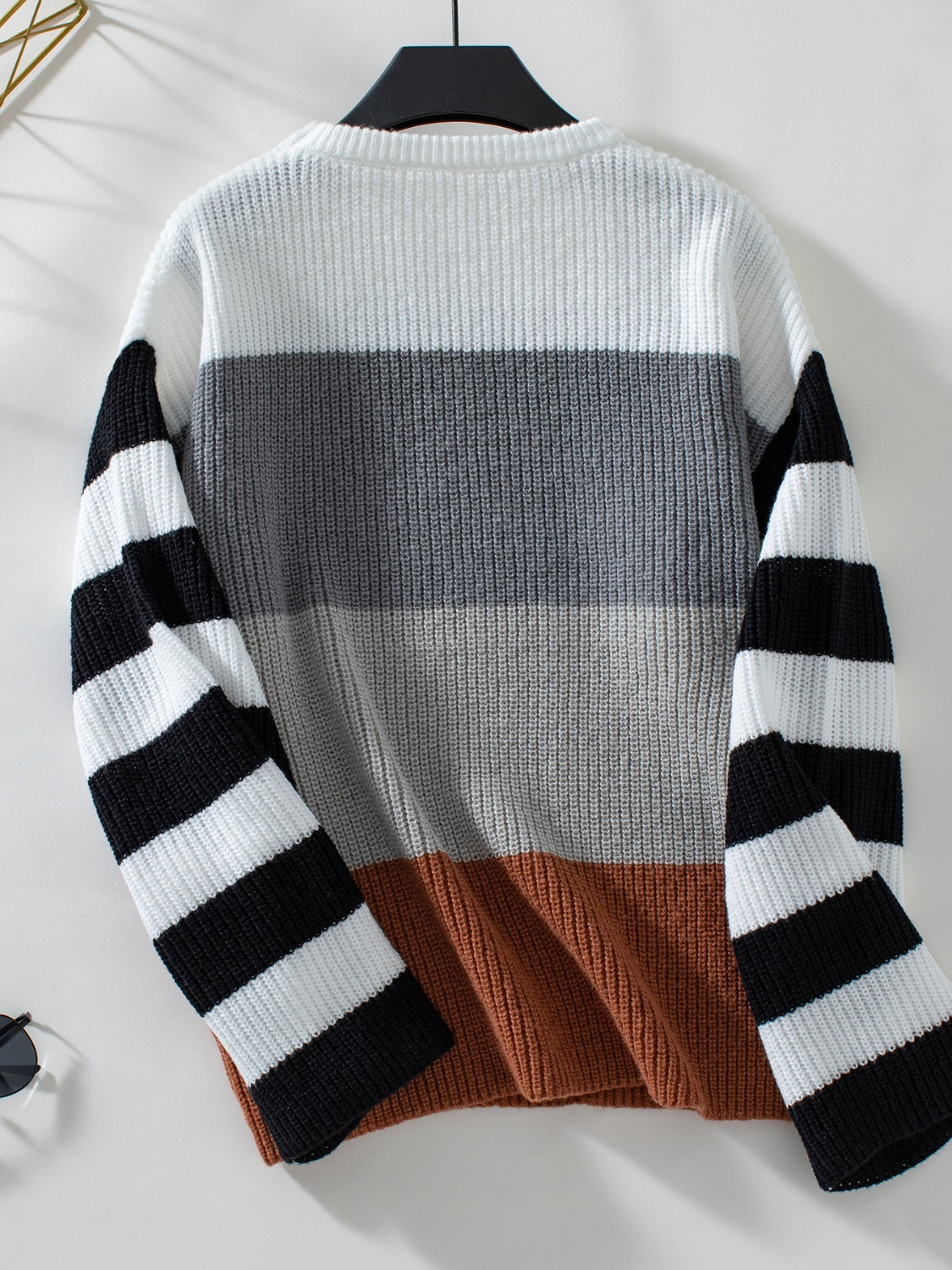 Striped Color Block Pullover Sweater (2 Colors) Shirts & Tops Krazy Heart Designs Boutique