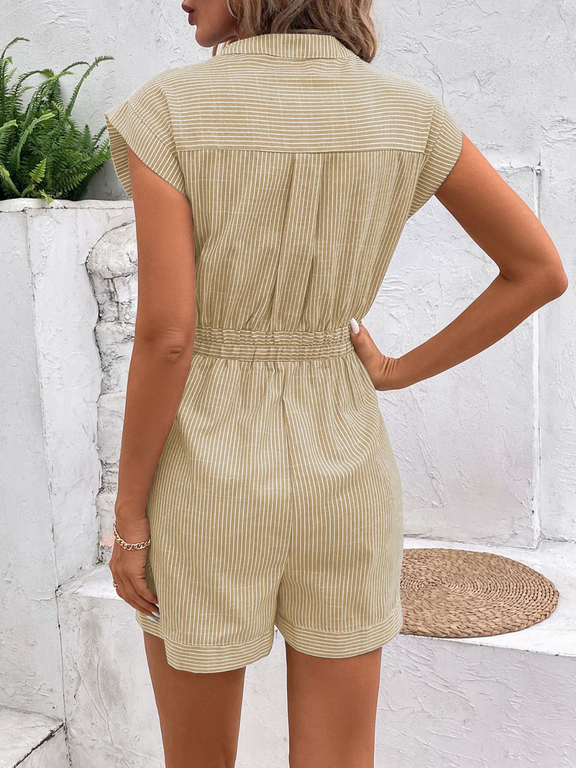 Striped Notched Tie Waist Romper (6 Colors) Outfit Sets Krazy Heart Designs Boutique   