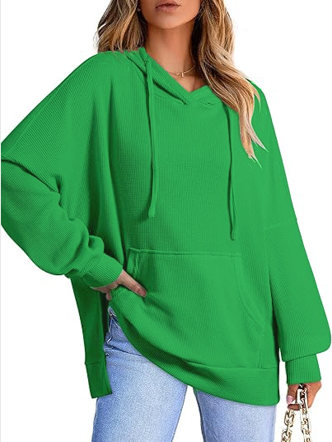 Kangaroo Pocket Drawstring Slit Long Sleeve Hoodie (6 Colors) hoodie Krazy Heart Designs Boutique