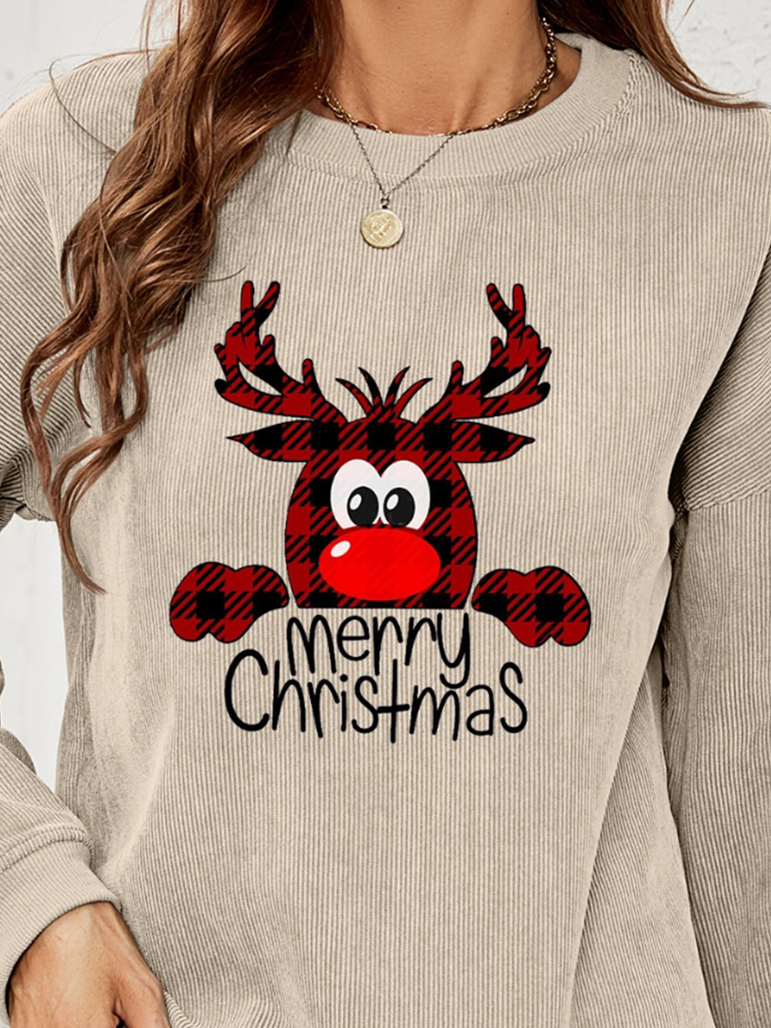 MERRY CHRISTMAS Reindeer Ribbed Sweatshirt Shirts & Tops Krazy Heart Designs Boutique   