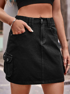 Denim Mini Skirt with Pockets (3 Colors)  Krazy Heart Designs Boutique Black S 