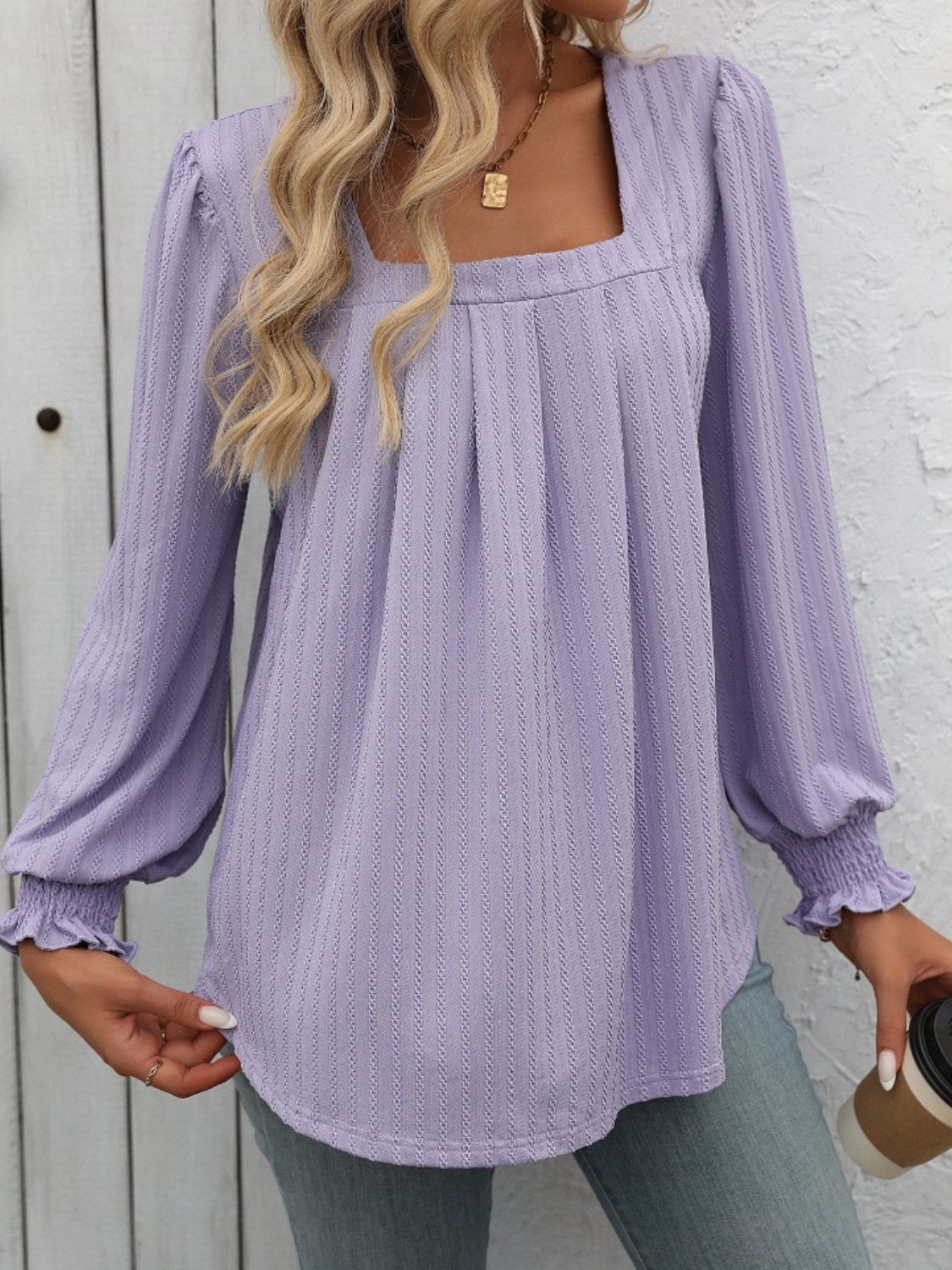 Mandy Square Neck Lantern Sleeve Top (7 Colors) Shirts & Tops Krazy Heart Designs Boutique Lilac S 