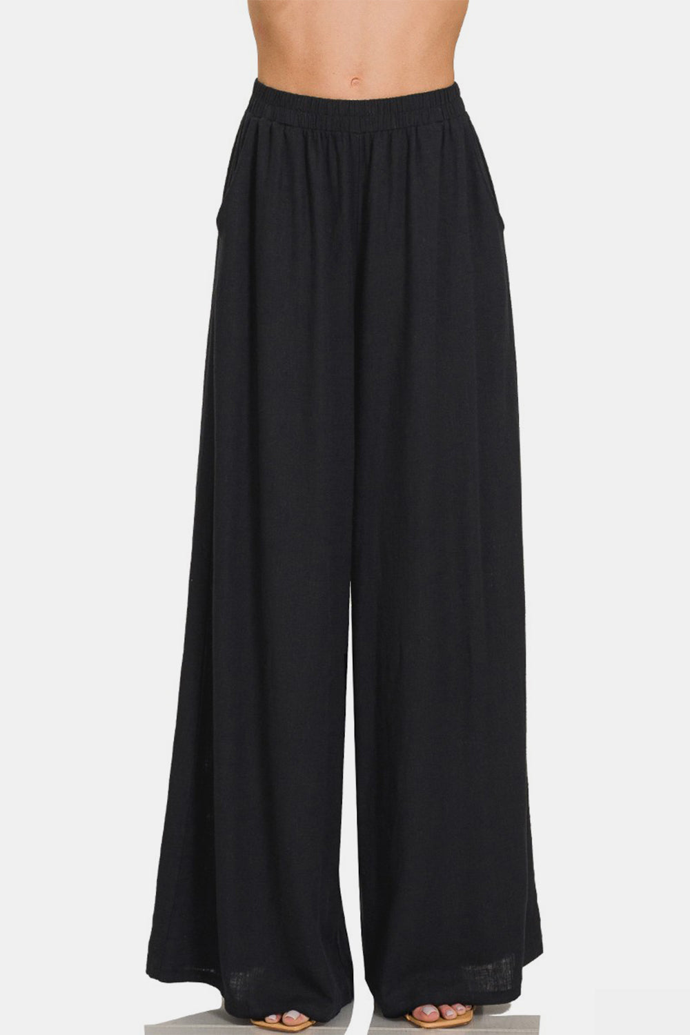 Zenana Pleated Linen Blend Wide Leg Pants pants Krazy Heart Designs Boutique