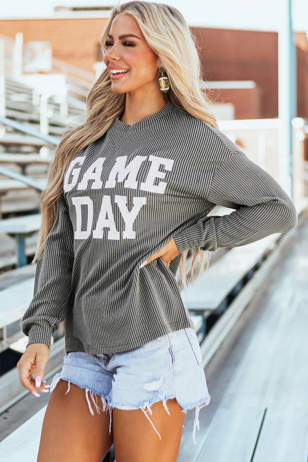 GAME DAY Striped Round Neck Long Sleeve Top Shirts & Tops Krazy Heart Designs Boutique   