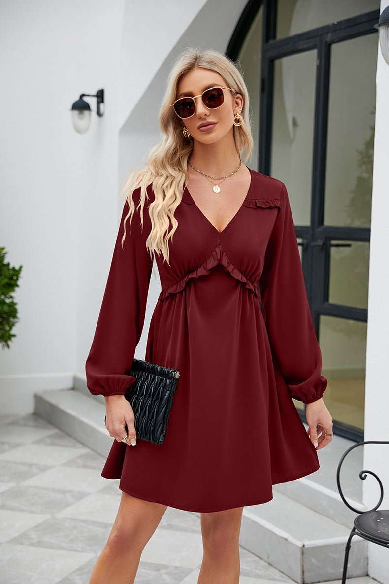 Frill Trim V-Neck Long Sleeve Dress (5 Colors) Dress Krazy Heart Designs Boutique   