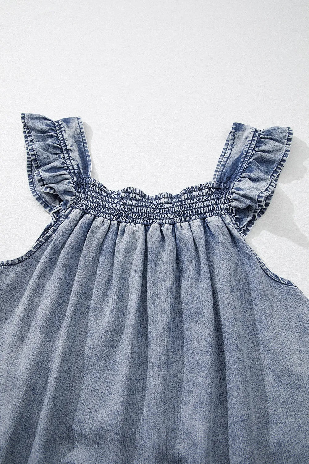 Ruffled Shirred Denim Top Shirts & Tops Krazy Heart Designs Boutique