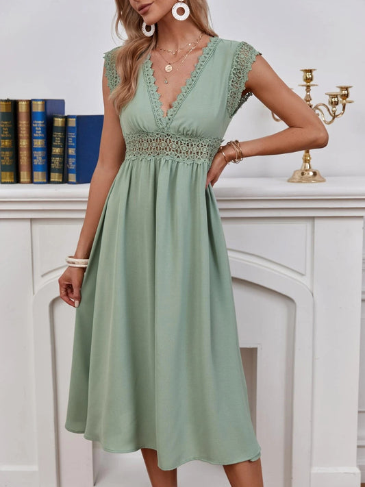 Lace Detail V-Neck Cap Sleeve Dress Dress Krazy Heart Designs Boutique Light Green S 