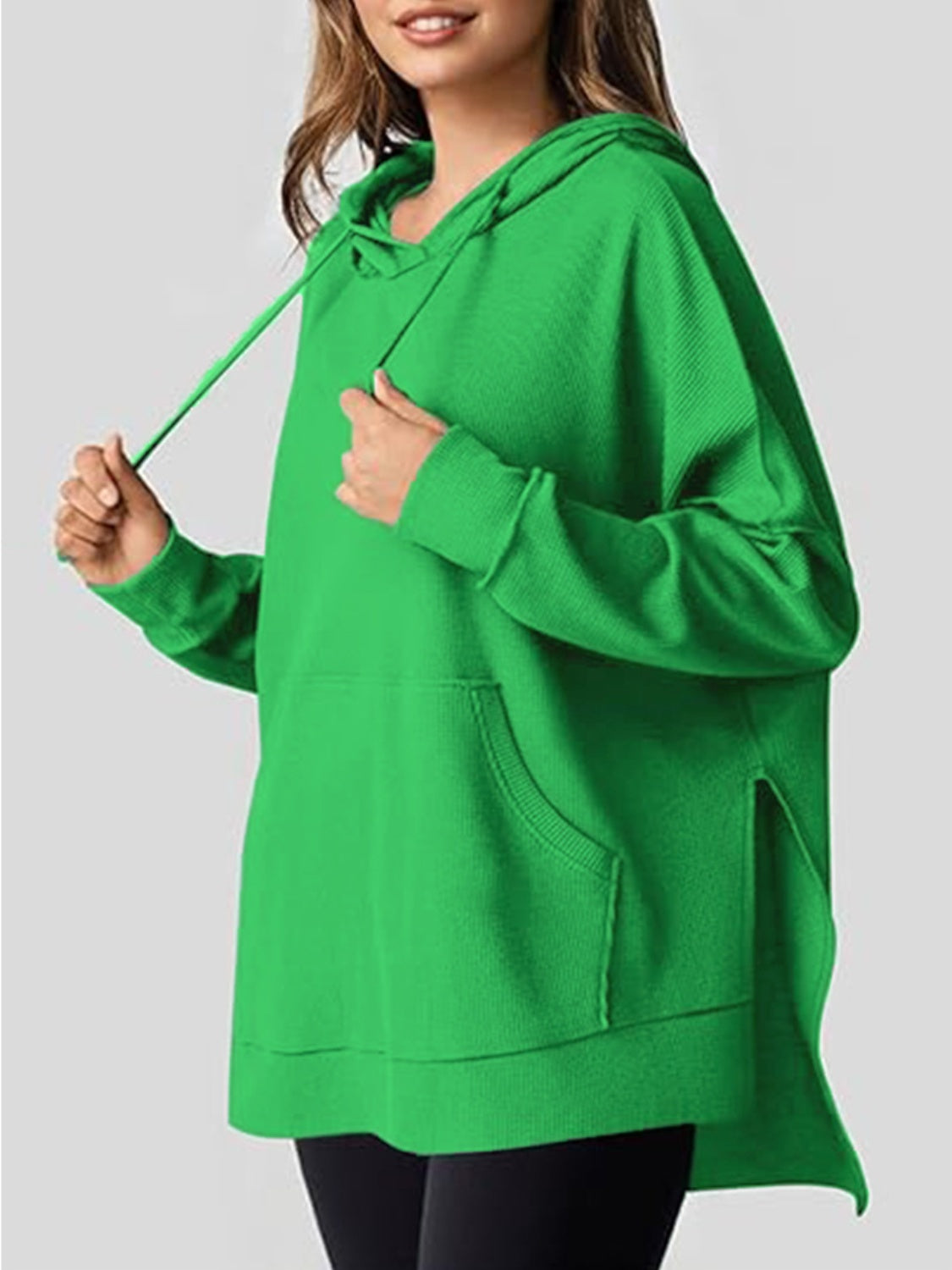 Kangaroo Pocket Drawstring Slit Long Sleeve Hoodie (6 Colors) hoodie Krazy Heart Designs Boutique Green S