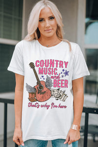 COUNTRY MUSIC & BEER Round Neck Tee Shirts & Tops Krazy Heart Designs Boutique   