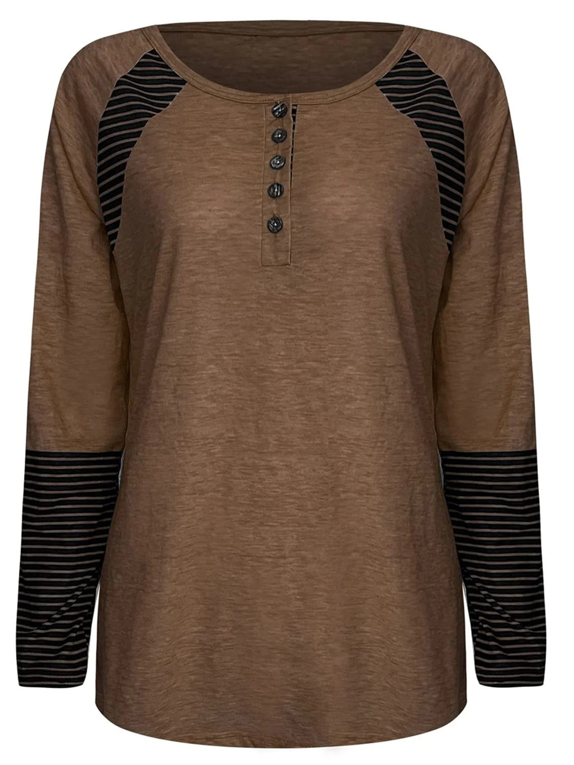 Full Size Striped Quarter Button Long Sleeve Top (6 Colors) Shirts & Tops Krazy Heart Designs Boutique   