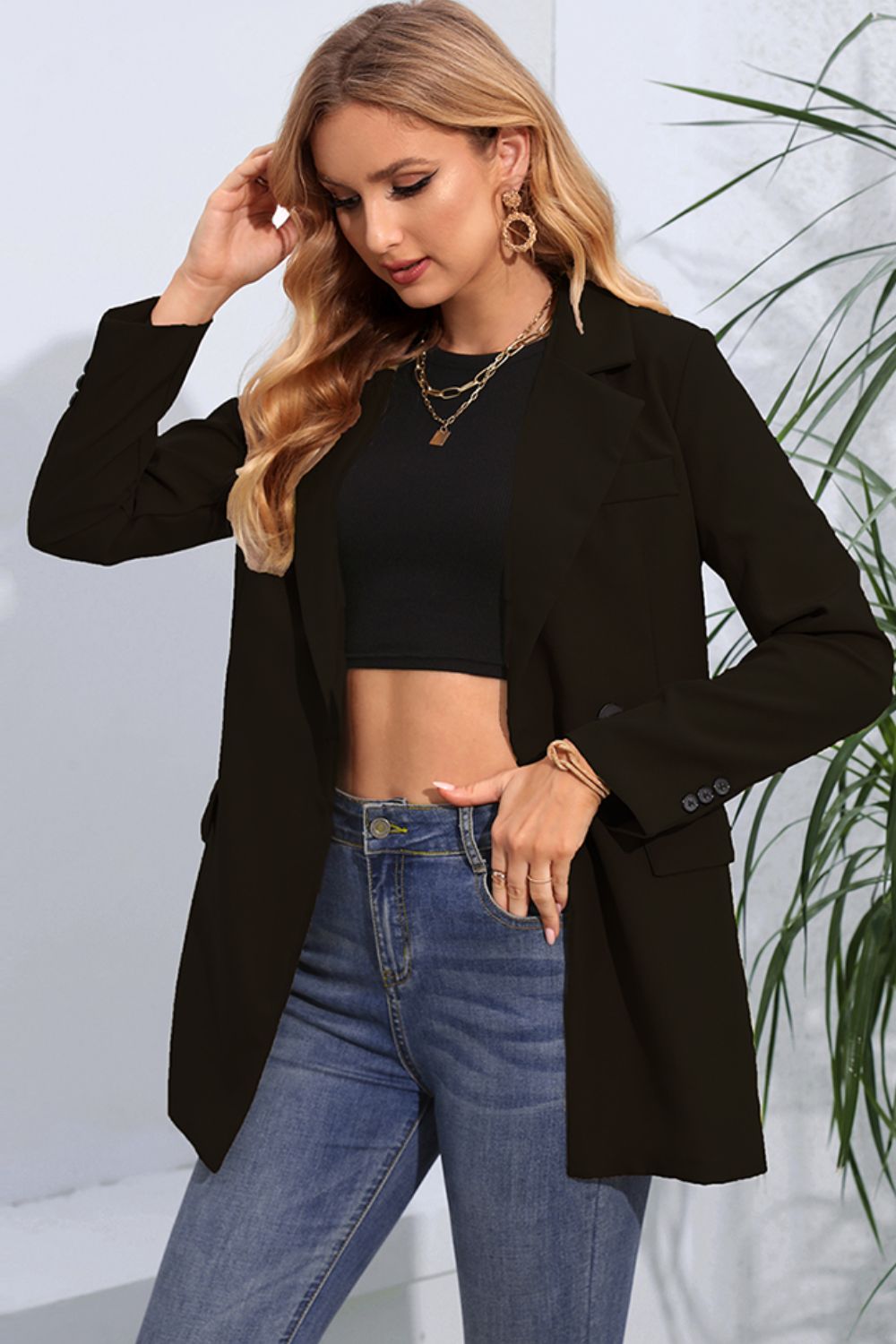 Lapel Neck Long Sleeve Blazer with Pockets (2 Colors) Blazer Krazy Heart Designs Boutique