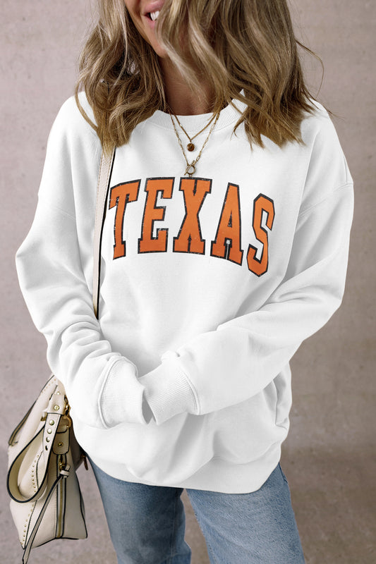 TEXAS Round Neck Dropped Shoulder Sweatshirt Shirts & Tops Krazy Heart Designs Boutique White S 