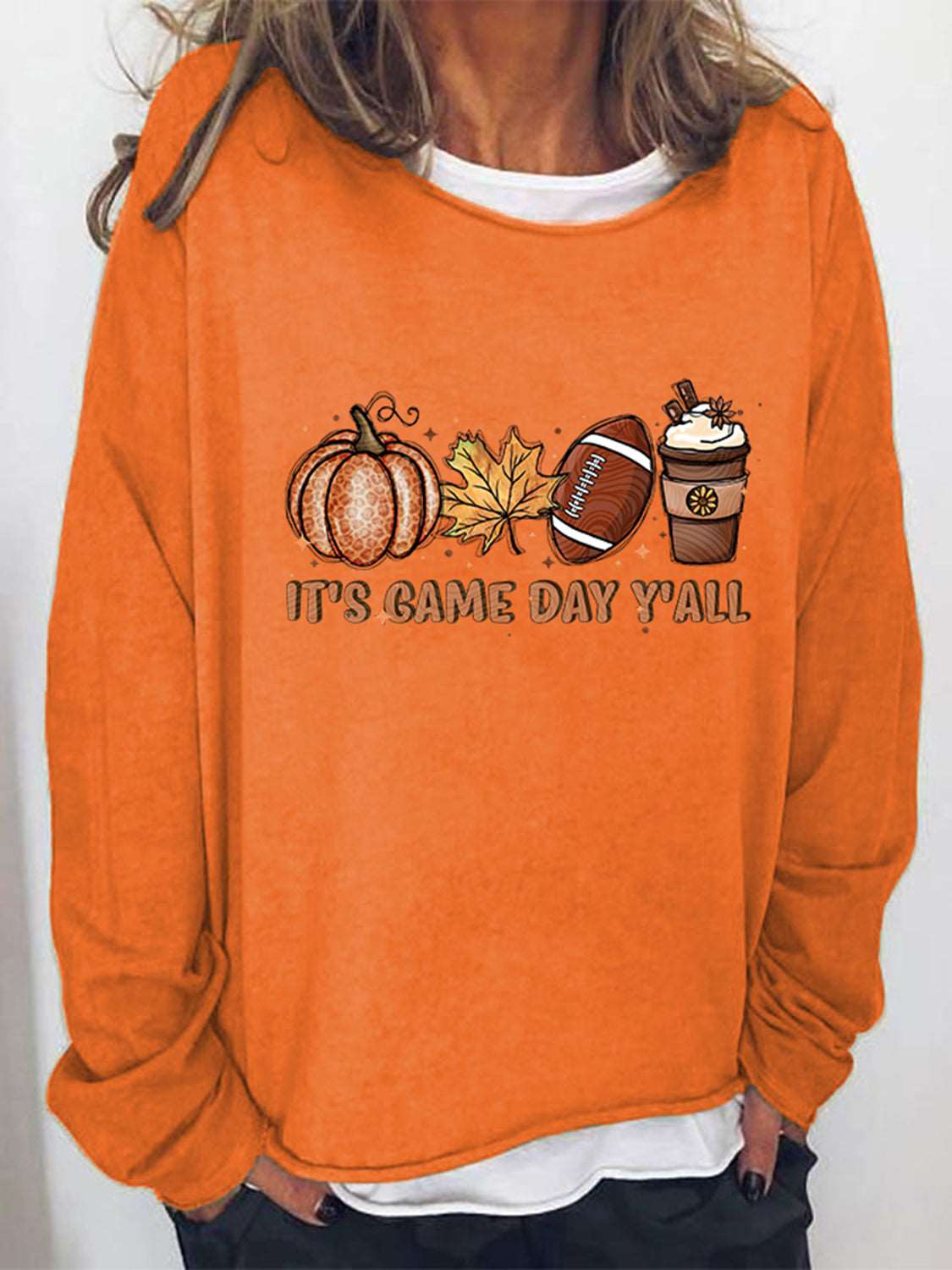 Full Size IT'S GAME DAY Y'ALL Graphic Sweatshirt (5 Colors)  Krazy Heart Designs Boutique Orange S 