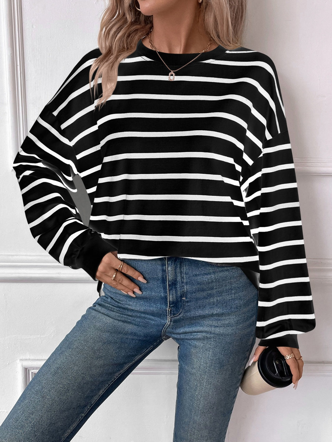 Lovelet Striped Round Neck Long Sleeve Sweatshirt (4 Colors) Shirts & Tops Krazy Heart Designs Boutique   