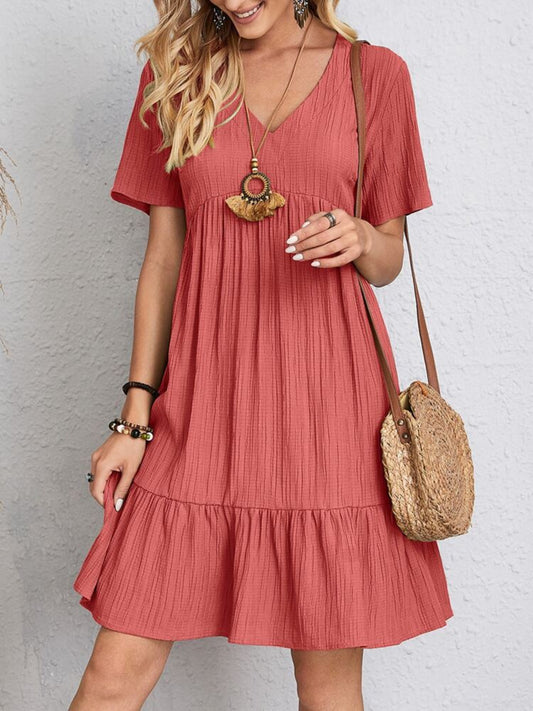 Full Size V-Neck Short Sleeve Dress (6 Colors) Dress Krazy Heart Designs Boutique Coral S 