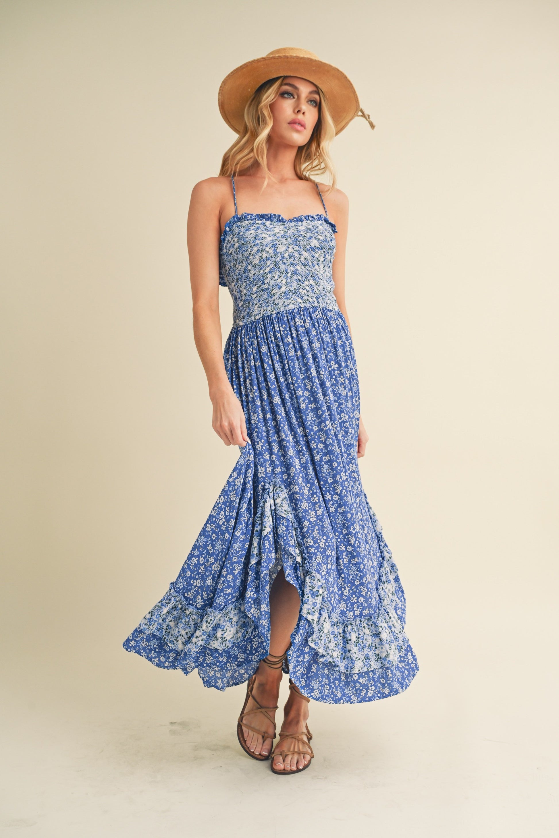Aemi + Co Ditsy Floral Ruffled Hem Maxi Cami Dress Dress Krazy Heart Designs Boutique Blue S