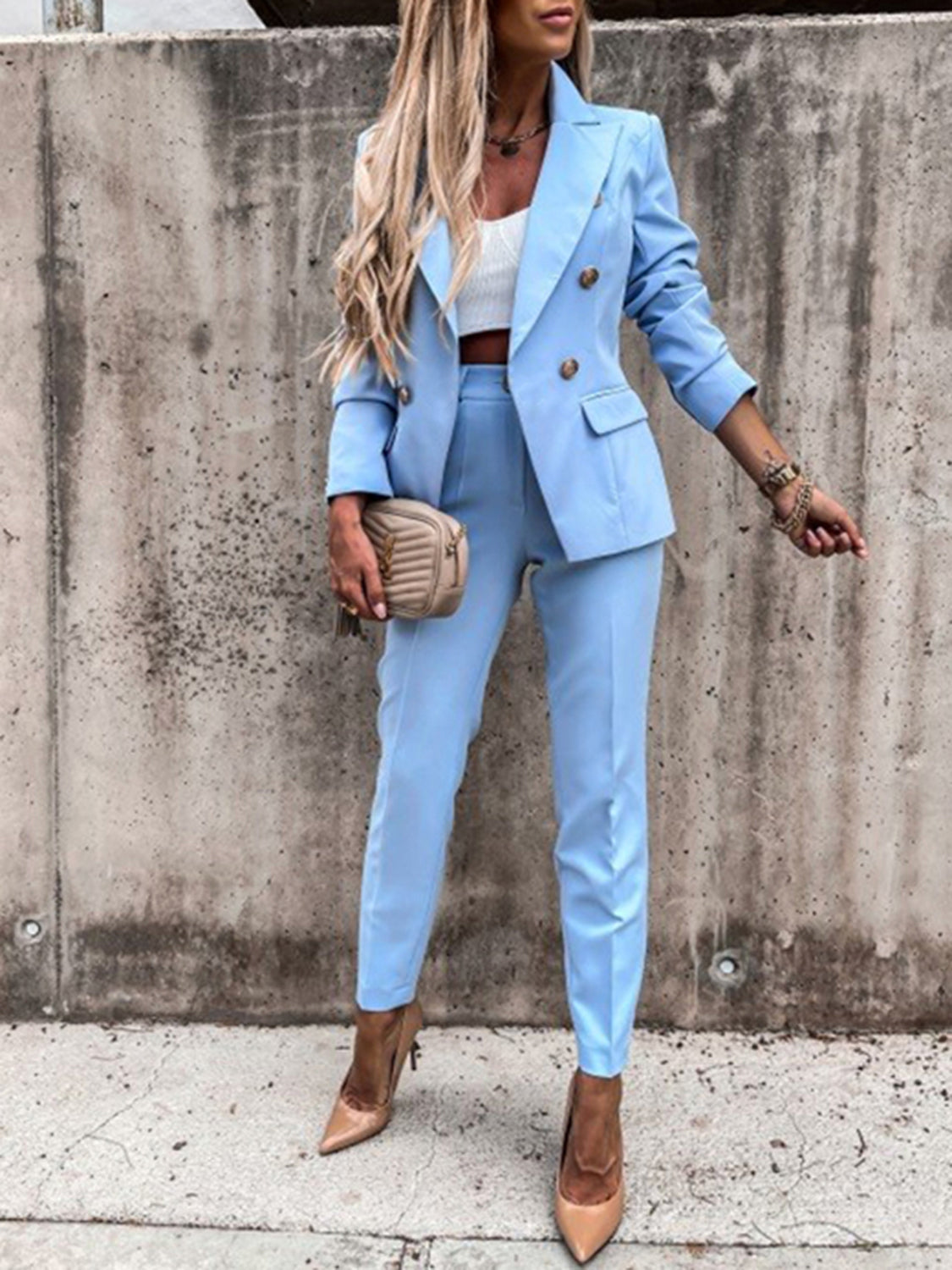 Lapel Collar Long Sleeve Blazer and Pants Set (7 Colors) pantsuit Krazy Heart Designs Boutique