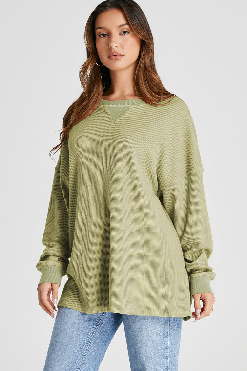 Waffle-Knit Long Sleeve Sweatshirt (6 Colors) Shirts & Tops Krazy Heart Designs Boutique   