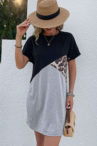 Color Block Leopard Tee Dress  Krazy Heart Designs Boutique Black/Gray S 