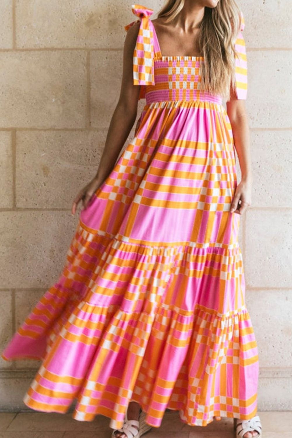 SYNZ Color Block Patchwork Tie Shoulder Dress Dress Krazy Heart Designs Boutique Pink S