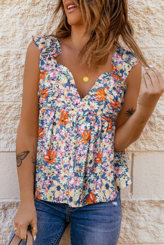 Floral Smocked Cap Sleeve Top Shirts & Tops Krazy Heart Designs Boutique Multicolor S