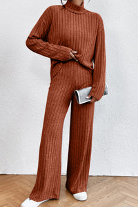 Mock Neck Dropped Shoulder Top and Pants Lounge Set (5 Colors) Loungewear Krazy Heart Designs Boutique Brick Red S 