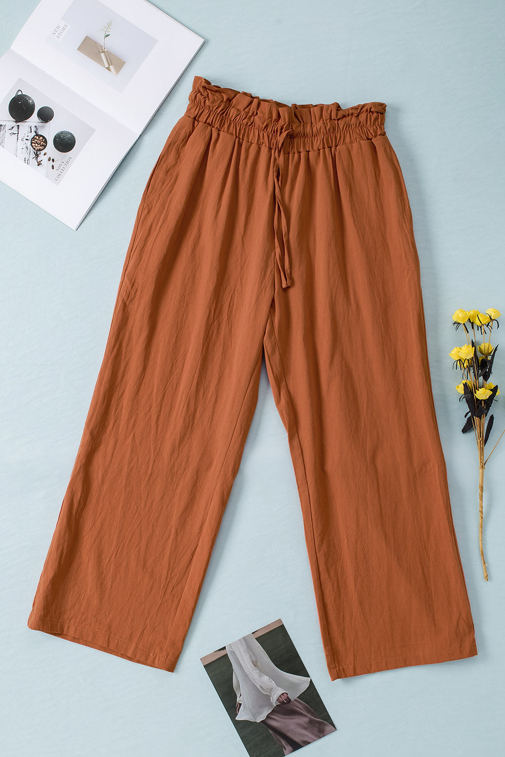 Drawstring Paperbag Waist Wide Leg Pants (6 Colors) pants Krazy Heart Designs Boutique Caramel S