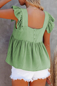 Full Size Ruffled Square Neck Cap Sleeve Blouse (6 Colors) Shirts & Tops Krazy Heart Designs Boutique   