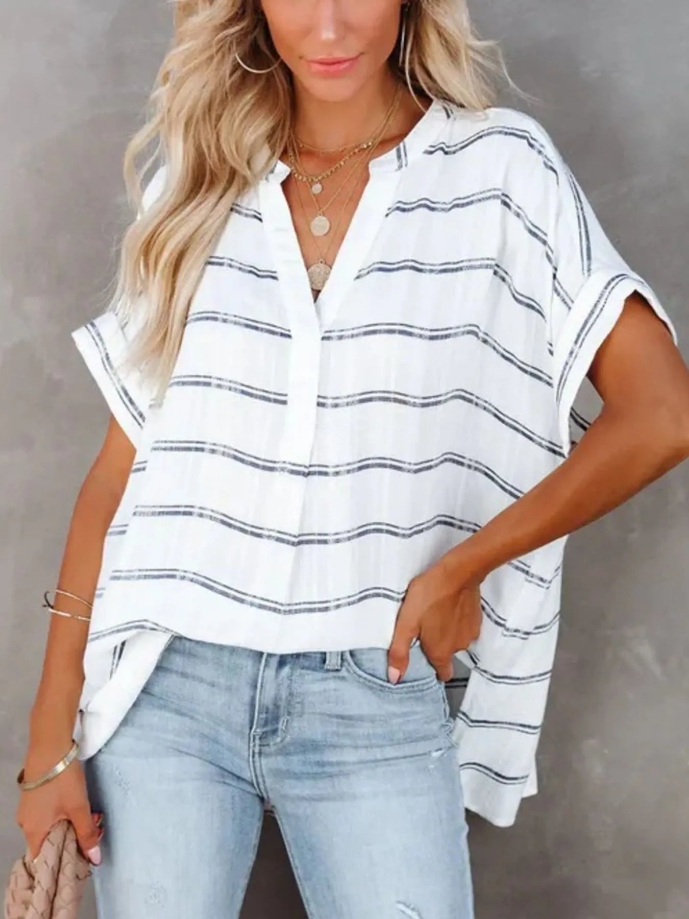 Oversized Notched Casual Shirt (8 Colors) Shirts & Tops Krazy Heart Designs Boutique Stripes S