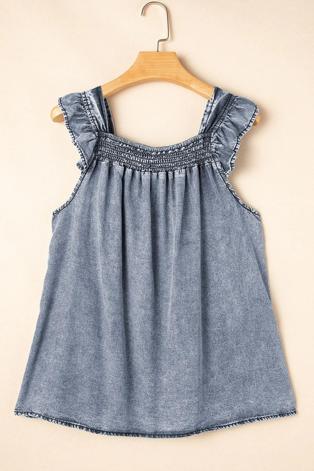 Ruffled Shirred Denim Top Shirts & Tops Krazy Heart Designs Boutique