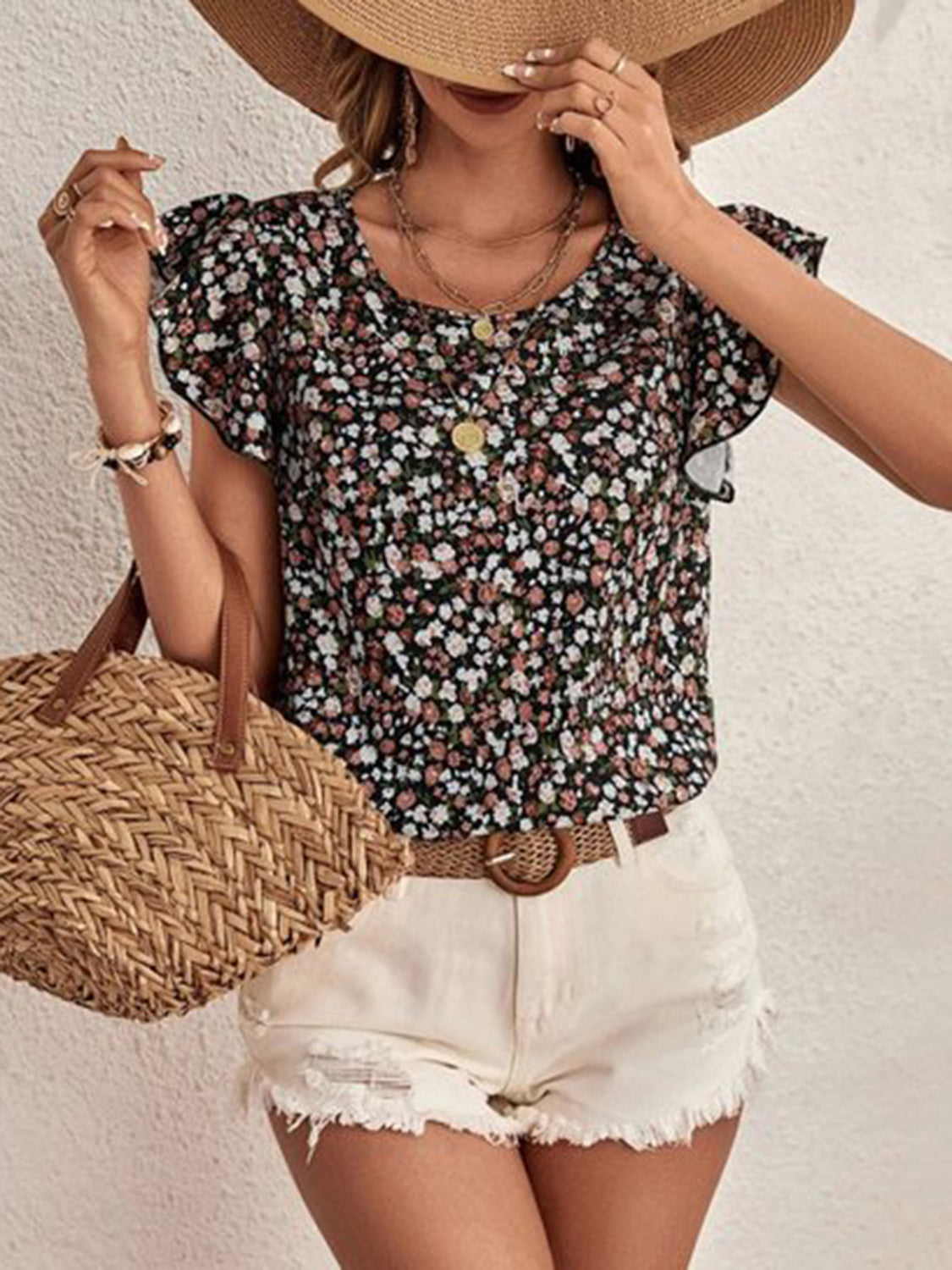 Ditsy Floral Round Neck Cap Sleeve Top (3 Colors) Shirts & Tops Krazy Heart Designs Boutique