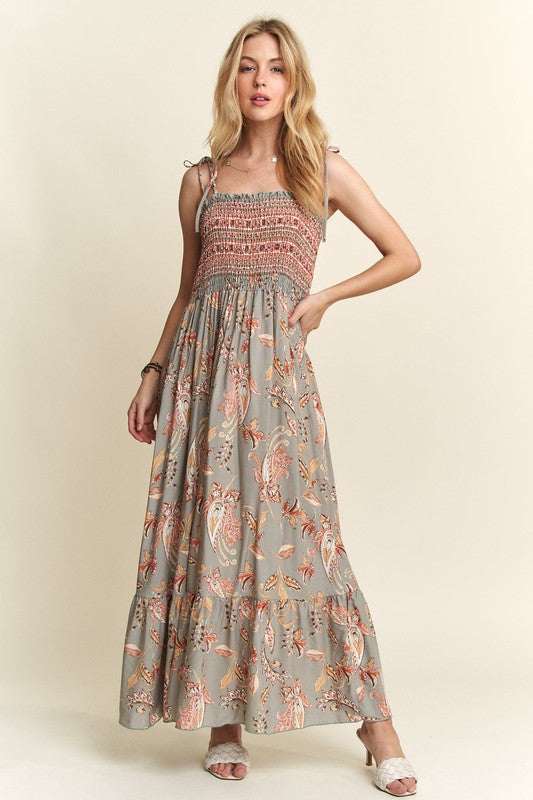 ADORA Vintage Style Print Square Neck Tie Shoulder Cami Dress Dress Krazy Heart Designs Boutique