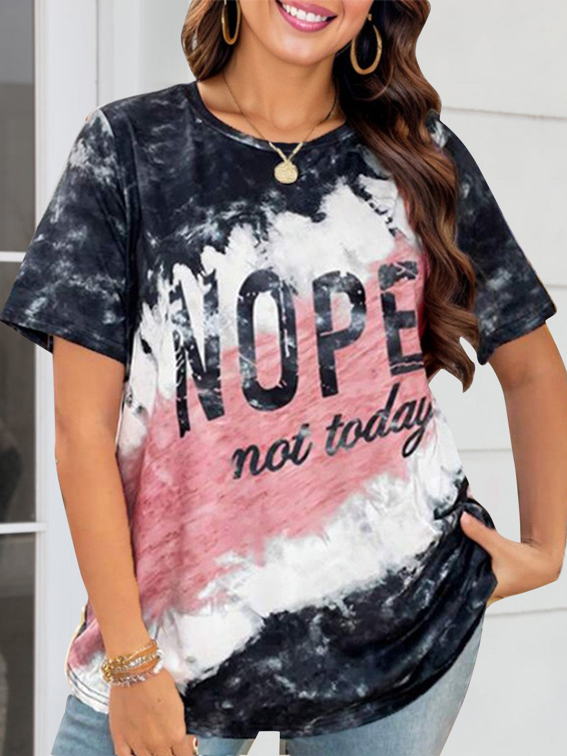 NOPE NOT TODAY Round Neck Short Sleeve T-Shirt Shirts & Tops Krazy Heart Designs Boutique Black S 