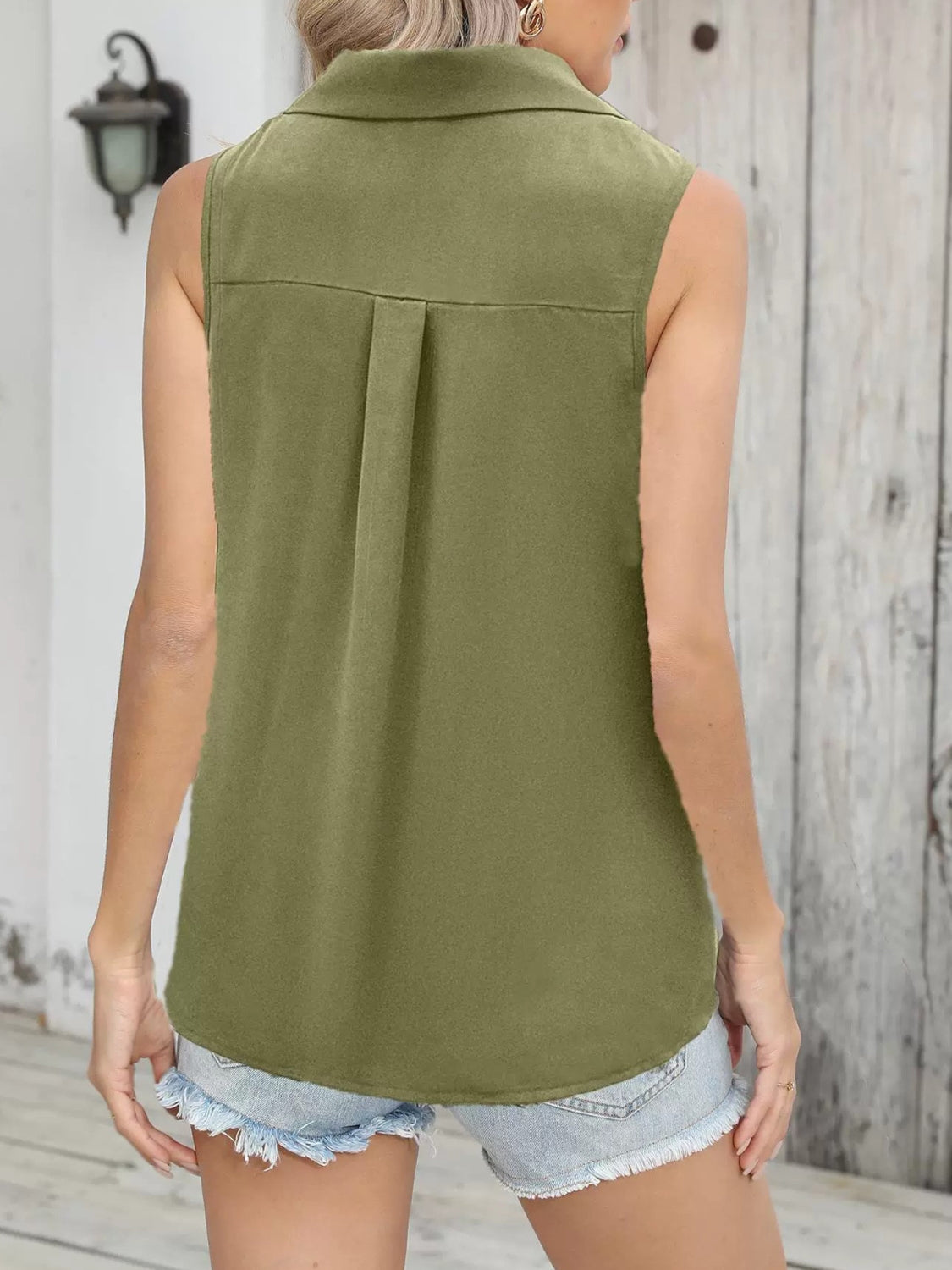 Johnny Collared Button Up Sleeveless Top Shirts & Tops Krazy Heart Designs Boutique