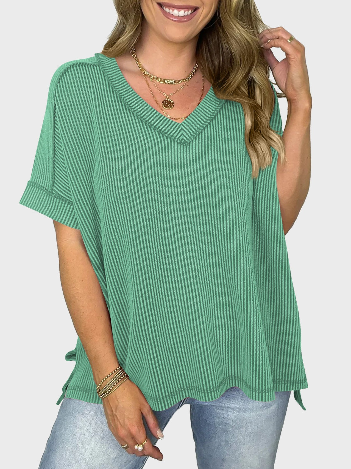 Lovelet Texture V-Neck Half Sleeve Top (5 Colors) Shirts & Tops Krazy Heart Designs Boutique   