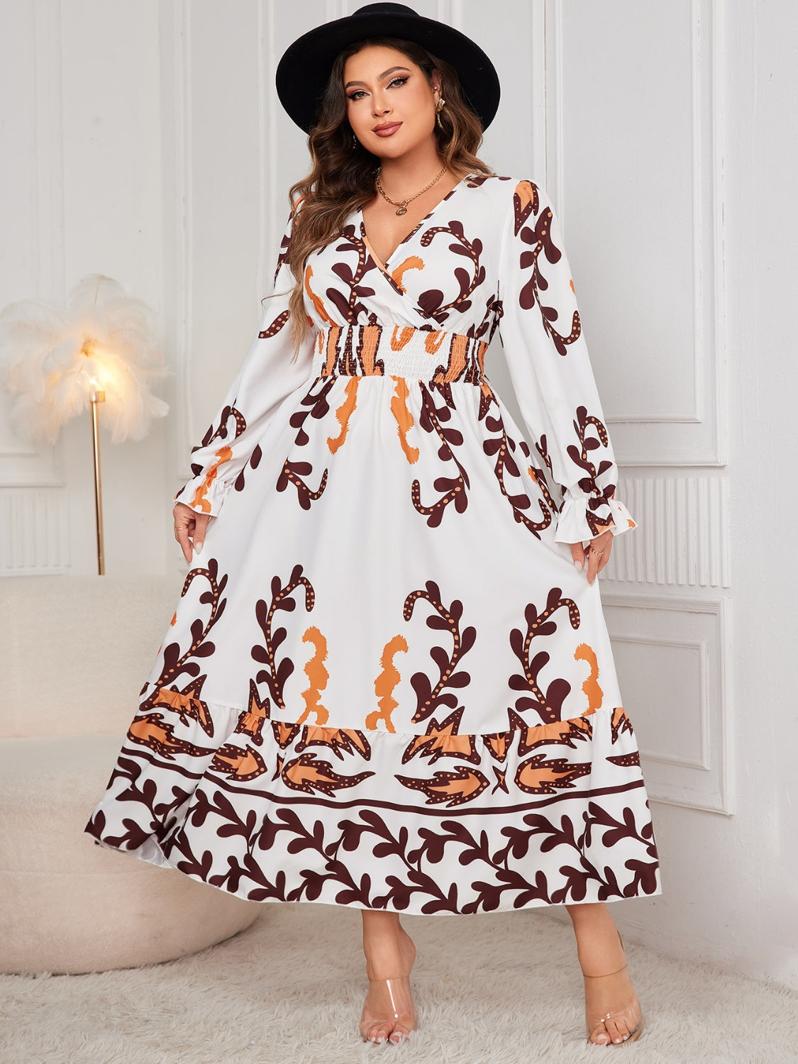 Honey Plus Size Printed Surplice Flounce Sleeve Dress Dress Krazy Heart Designs Boutique   