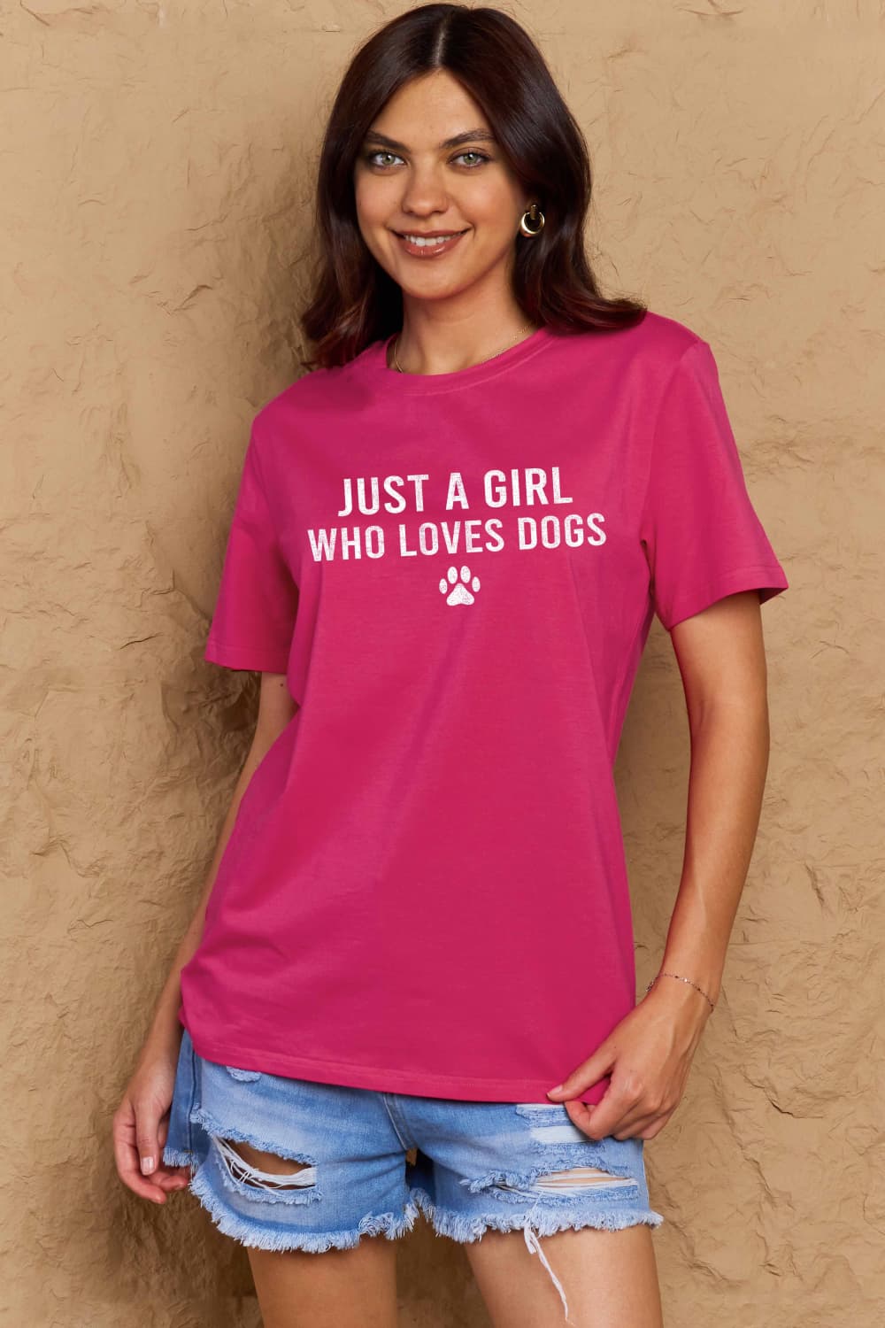 Simply Love Brand-Just a Girl Who Loves Dogs Cotton Tee (5 Colors) T-Shirt Krazy Heart Designs Boutique Hot Pink S 