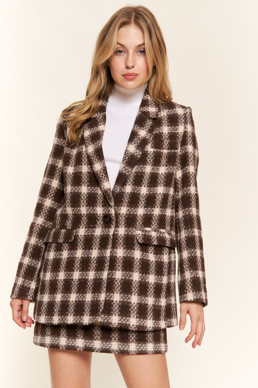 And The Why Full Size Plaid Brushed One Button Blazer Outfit Sets Krazy Heart Designs Boutique