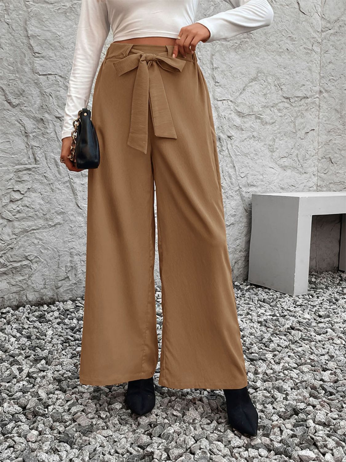 Casual Tied High Waist Wide Leg Pants pants Krazy Heart Designs Boutique