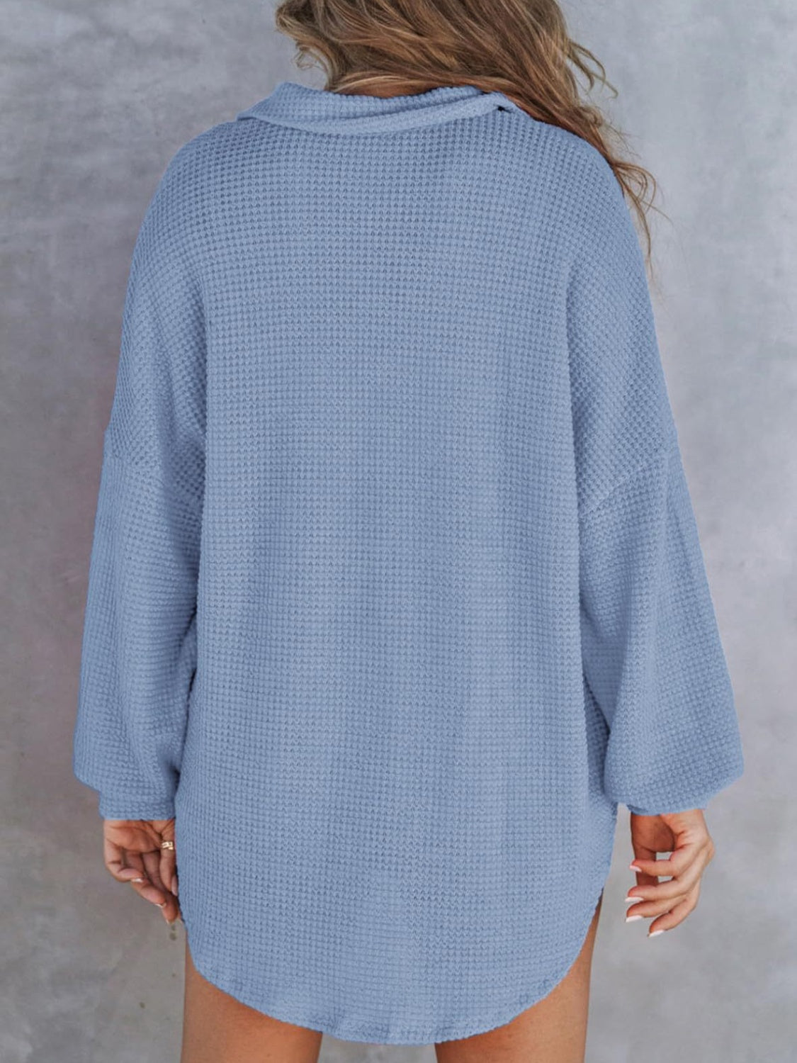 Waffle-Knit Dropped Shoulder Long Sleeve Sweatshirt (5 Colors) Shirts & Tops Krazy Heart Designs Boutique   