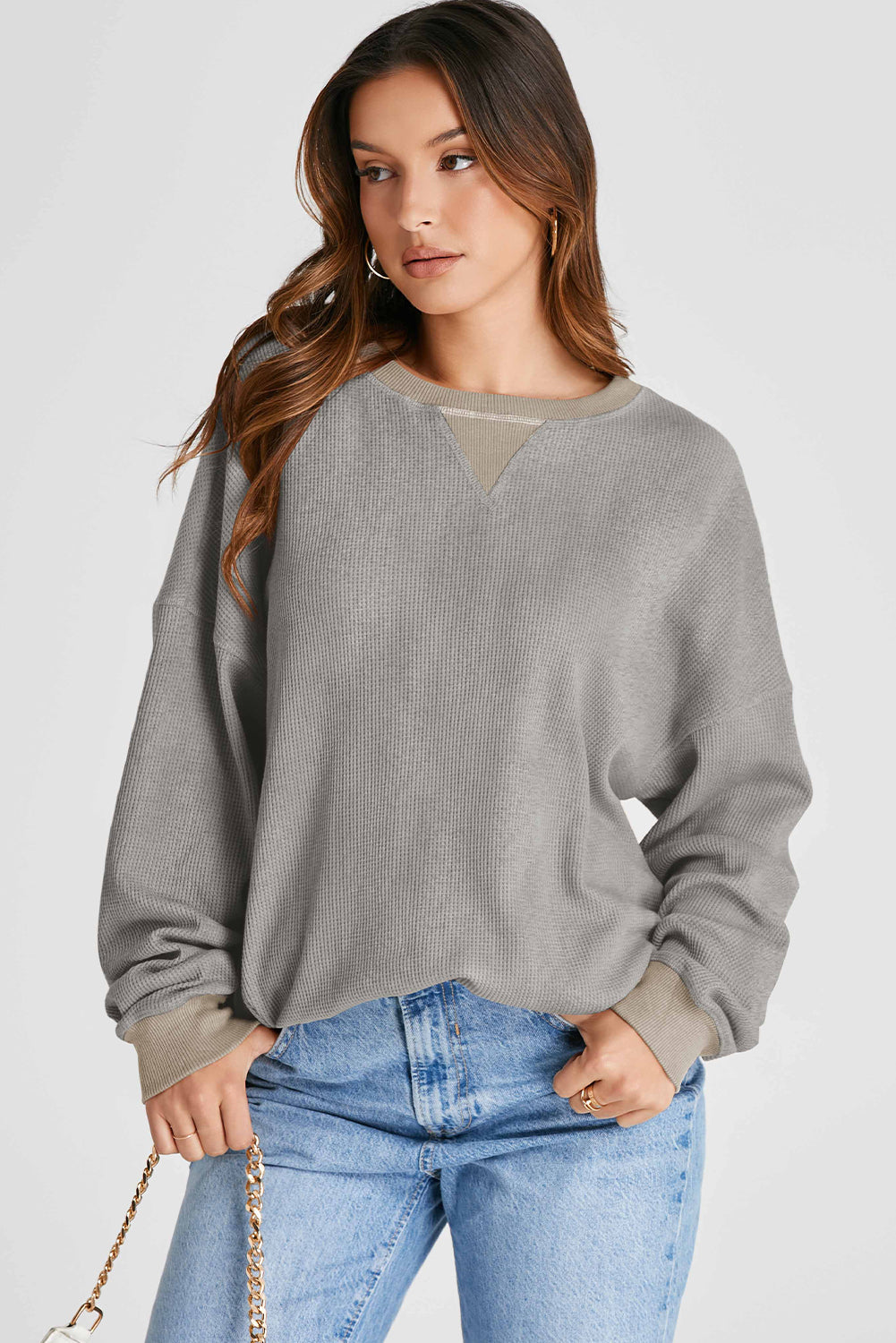 Waffle-Knit Long Sleeve Sweatshirt (6 Colors) Shirts & Tops Krazy Heart Designs Boutique   