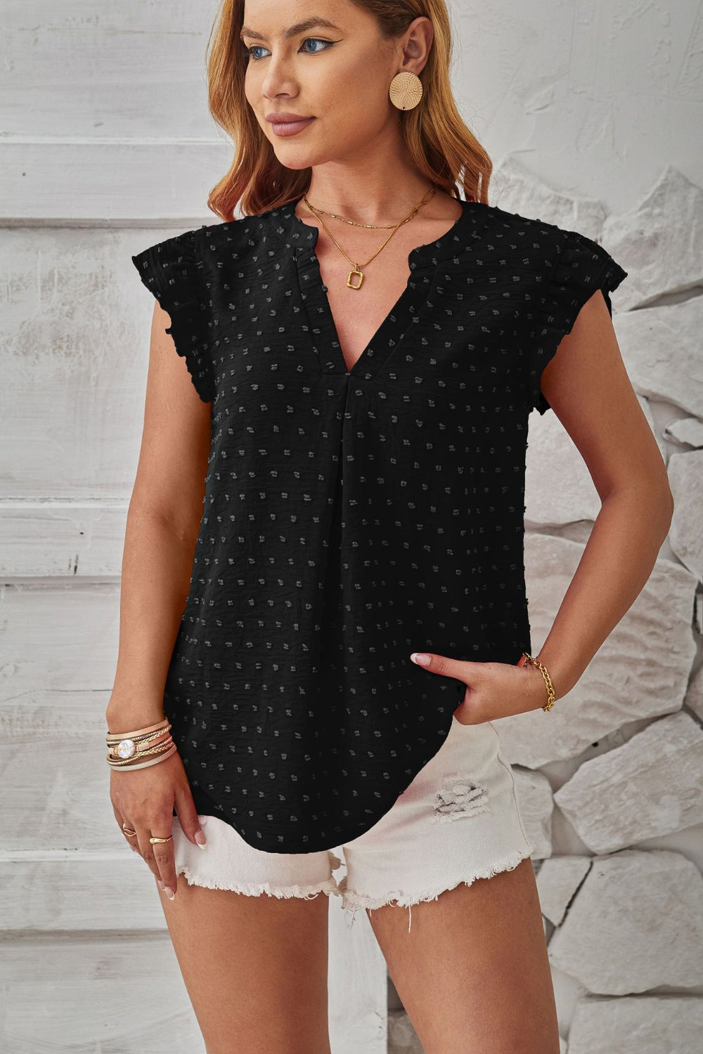 Swiss Dot Ruffled Cap Sleeve Top (4 Colors) Shirts & Tops Krazy Heart Designs Boutique   