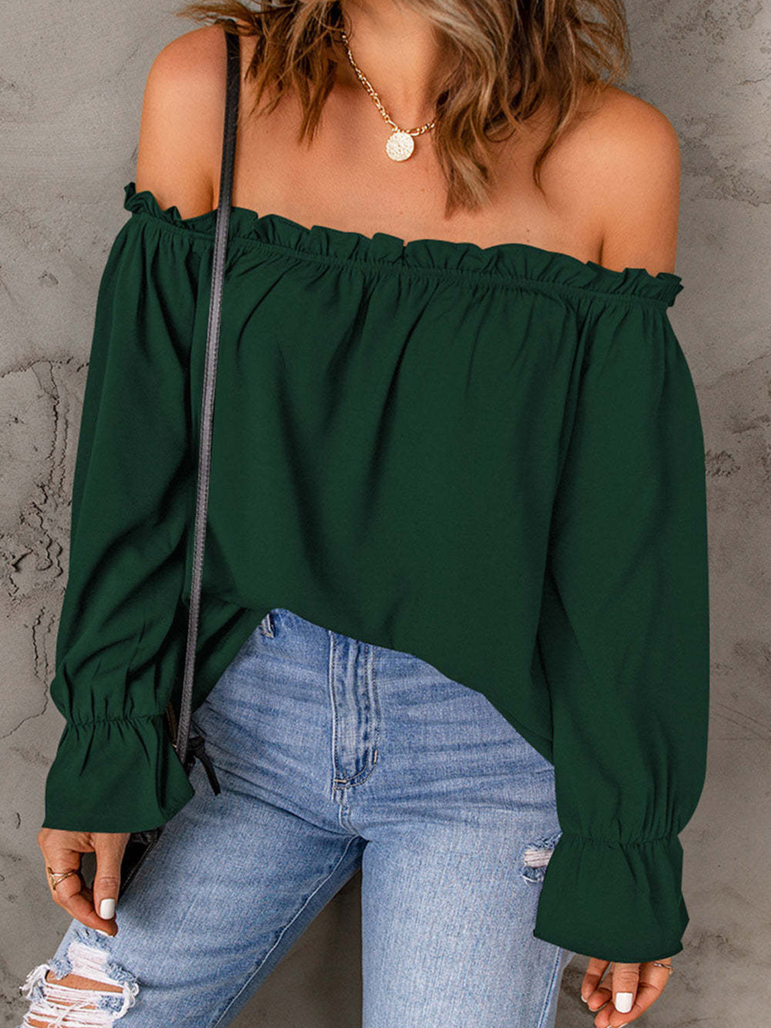 Off-Shoulder Flounce Sleeve Blouse (4 Colors) Shirts & Tops Krazy Heart Designs Boutique   