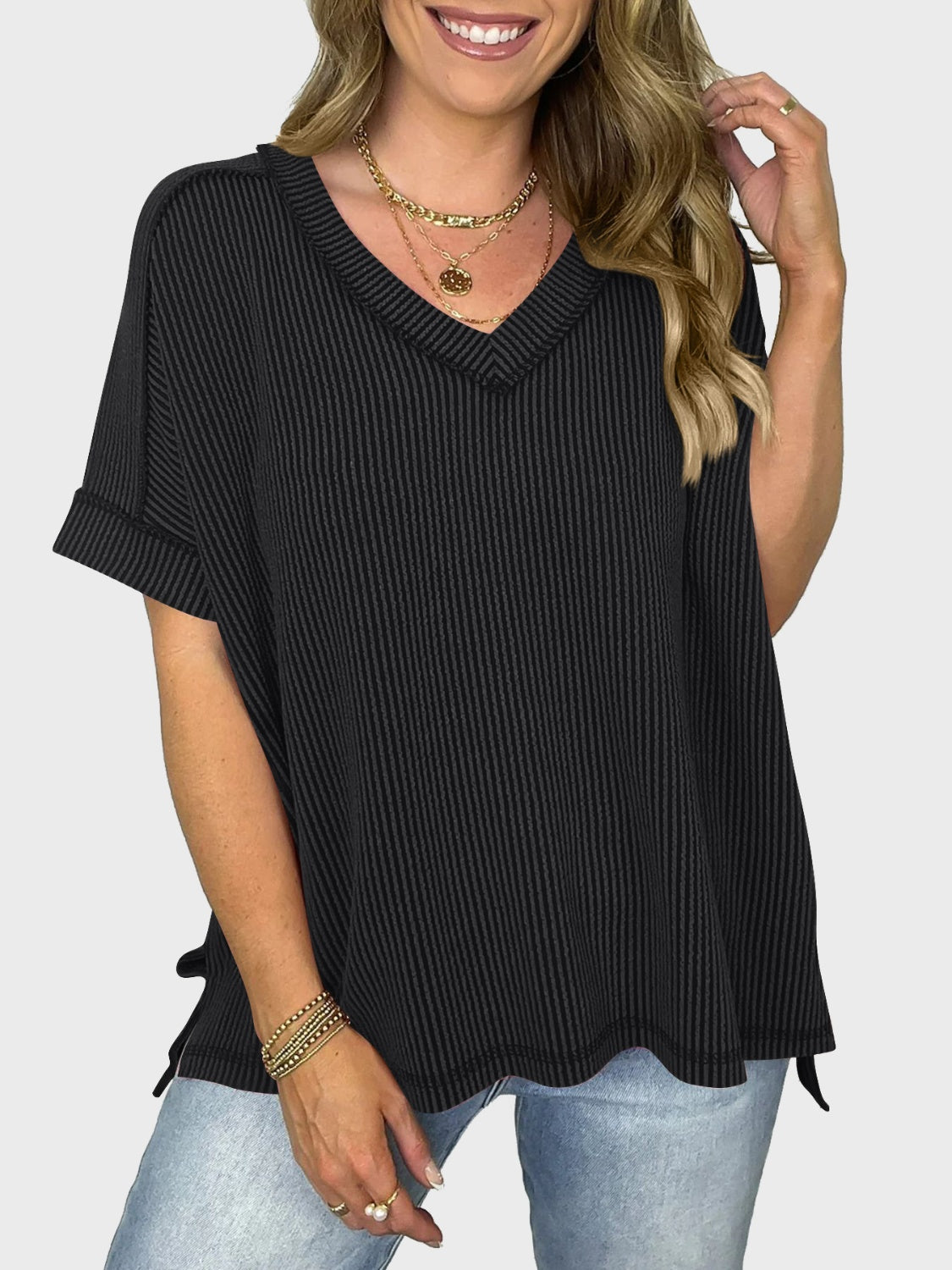 Lovelet Texture V-Neck Half Sleeve Top (5 Colors) Shirts & Tops Krazy Heart Designs Boutique   