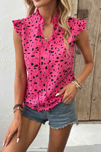 Tied Printed Tie Neck Cap Sleeve Blouse Shirts & Tops Krazy Heart Designs Boutique   