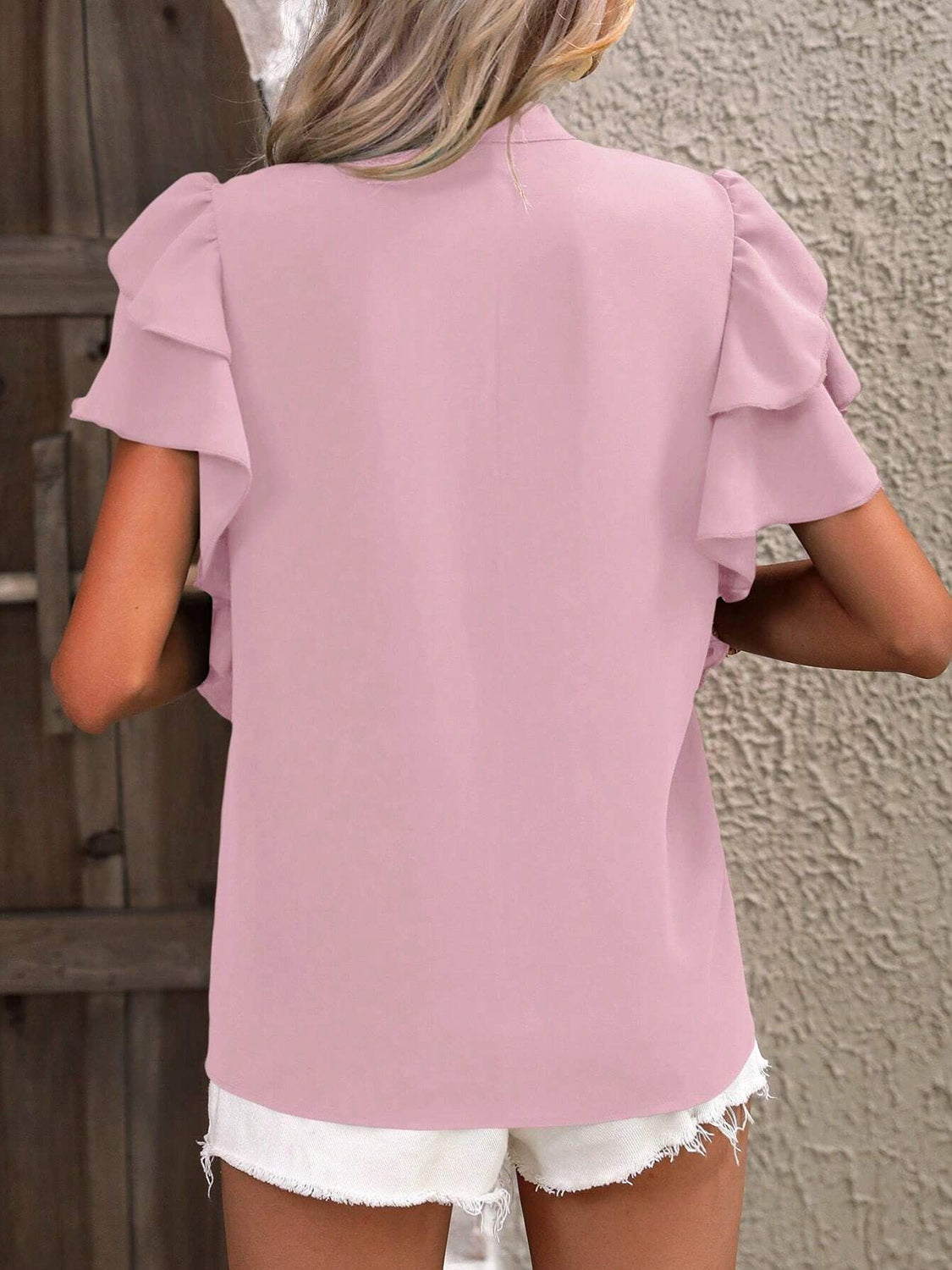 Ruffled Notched Short Sleeve Blouse (7 Colors) Shirts & Tops Krazy Heart Designs Boutique   