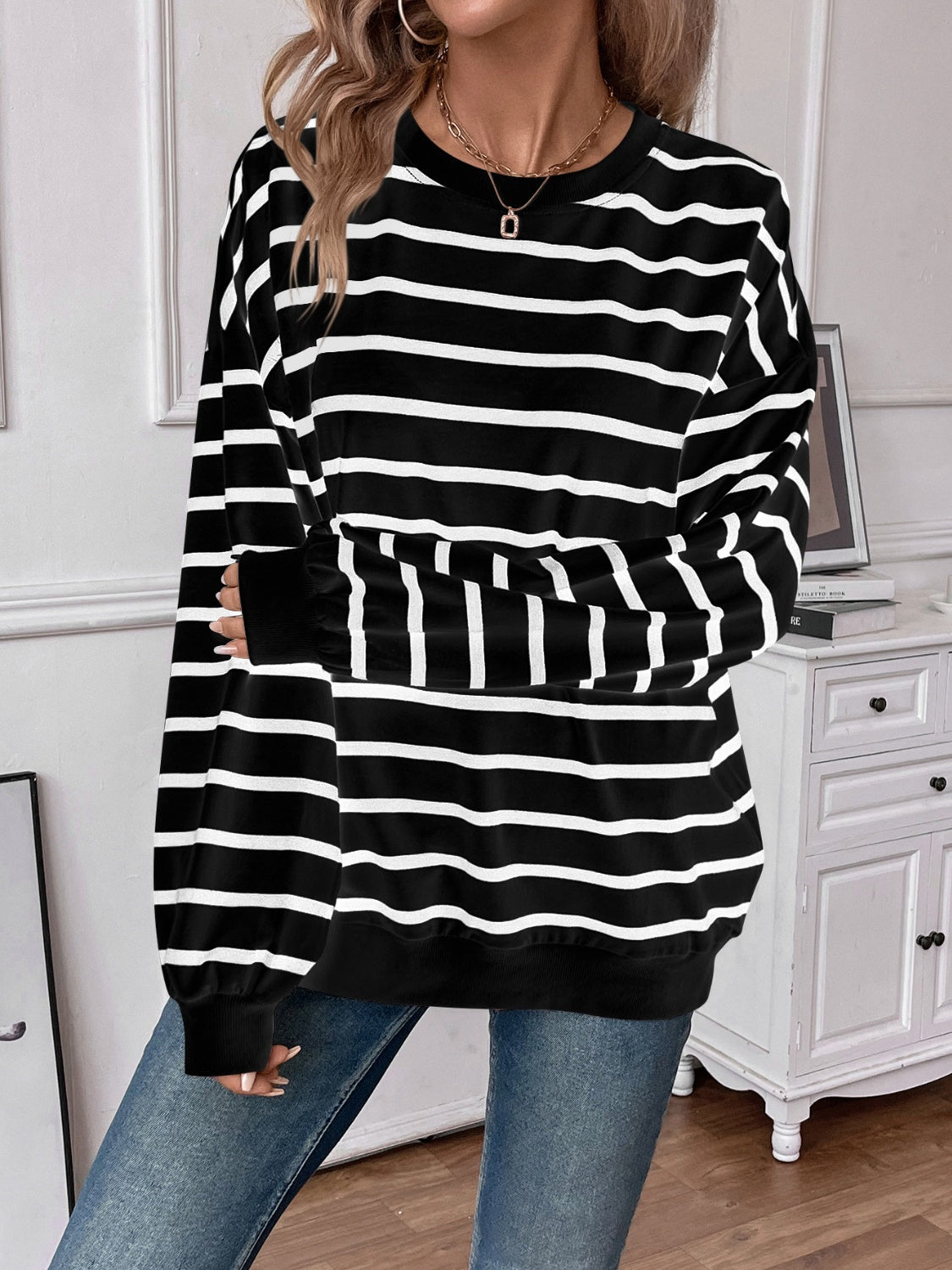 Lovelet Striped Round Neck Long Sleeve Sweatshirt (4 Colors) Shirts & Tops Krazy Heart Designs Boutique   