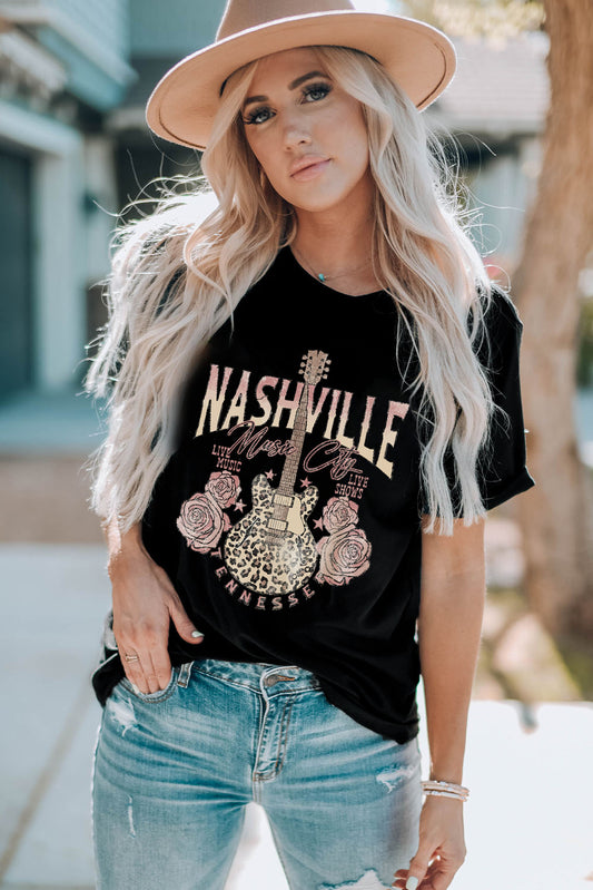 NASHVILLE MUSIC CITY Tee T-Shirt Krazy Heart Designs Boutique Black S 